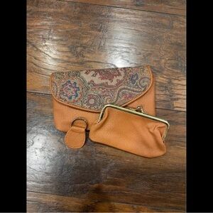 Tan faux Leather and Paisley Fold-Over Women's Clutch/change purse/keychain